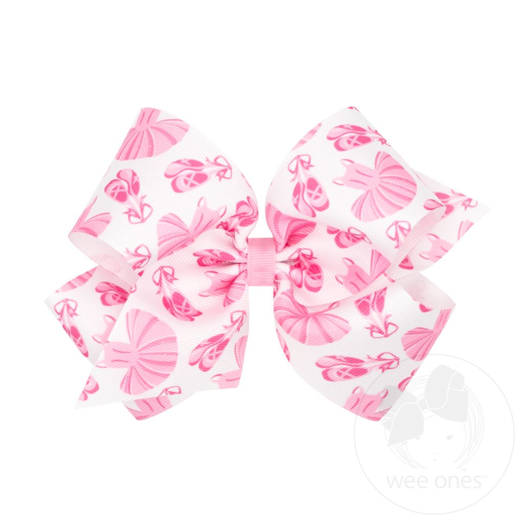 King Ballet Print Grosgrain Hair Bow - BALLERINA