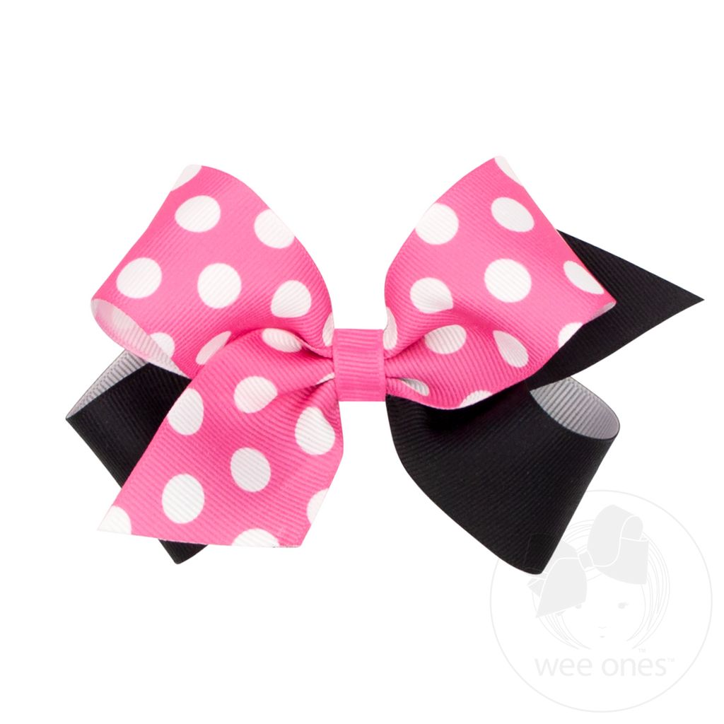 Medium Maxi Dot Print Grosgrain Hair Bow - HOT PINK