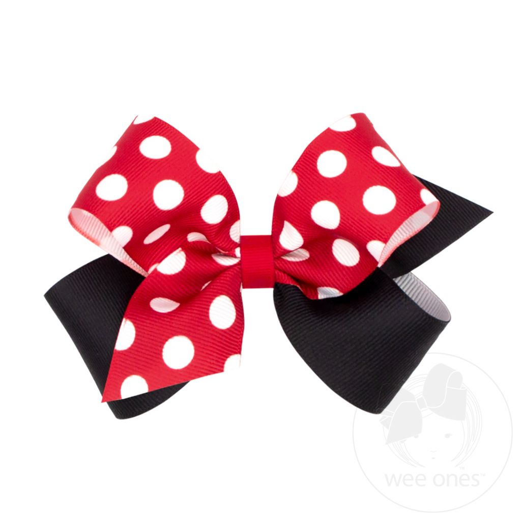 Medium Maxi Dot Print Grosgrain Hair Bow - RED