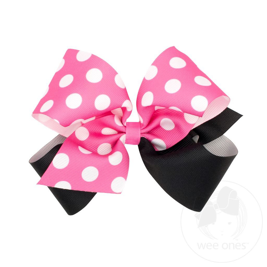 King Maxi Dot Print Grosgrain Hair Bow - HOT PINK