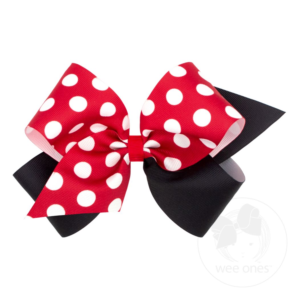 King Maxi Dot Print Grosgrain Hair Bow - RED