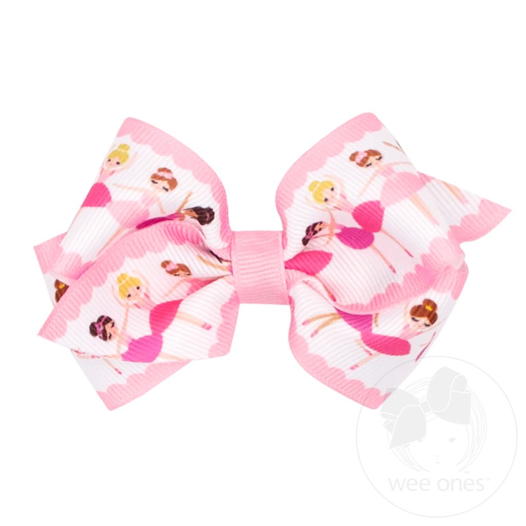 Extra Small Dancer Print Grosgrain Hair Bow - PEARL