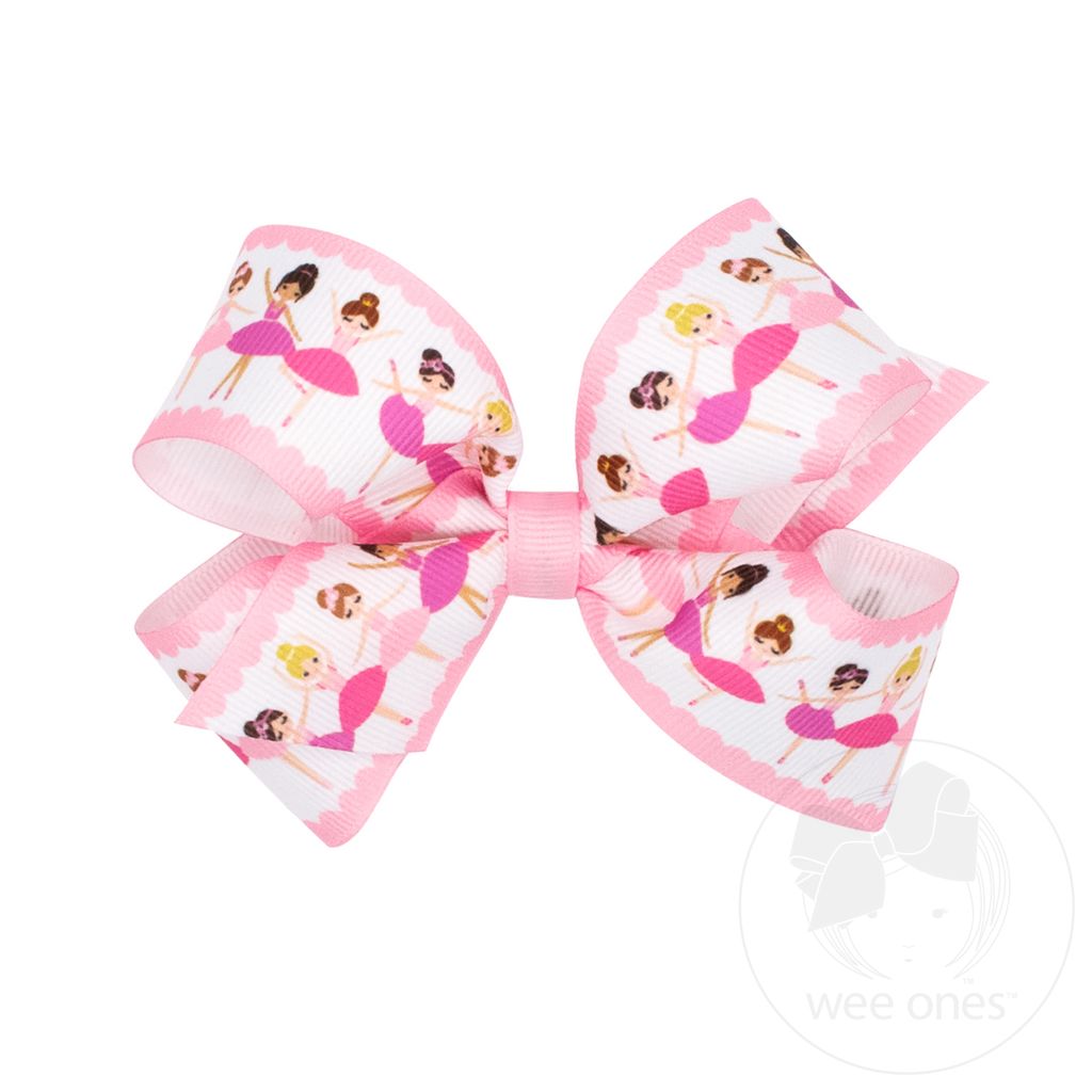 Medium Dancer Print Grosgrain Hair Bow - PEARL