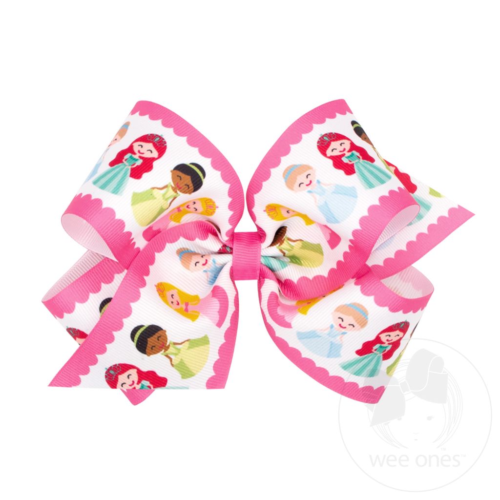 King Princess Print Grosgrain Hair Bow - HOT PINK