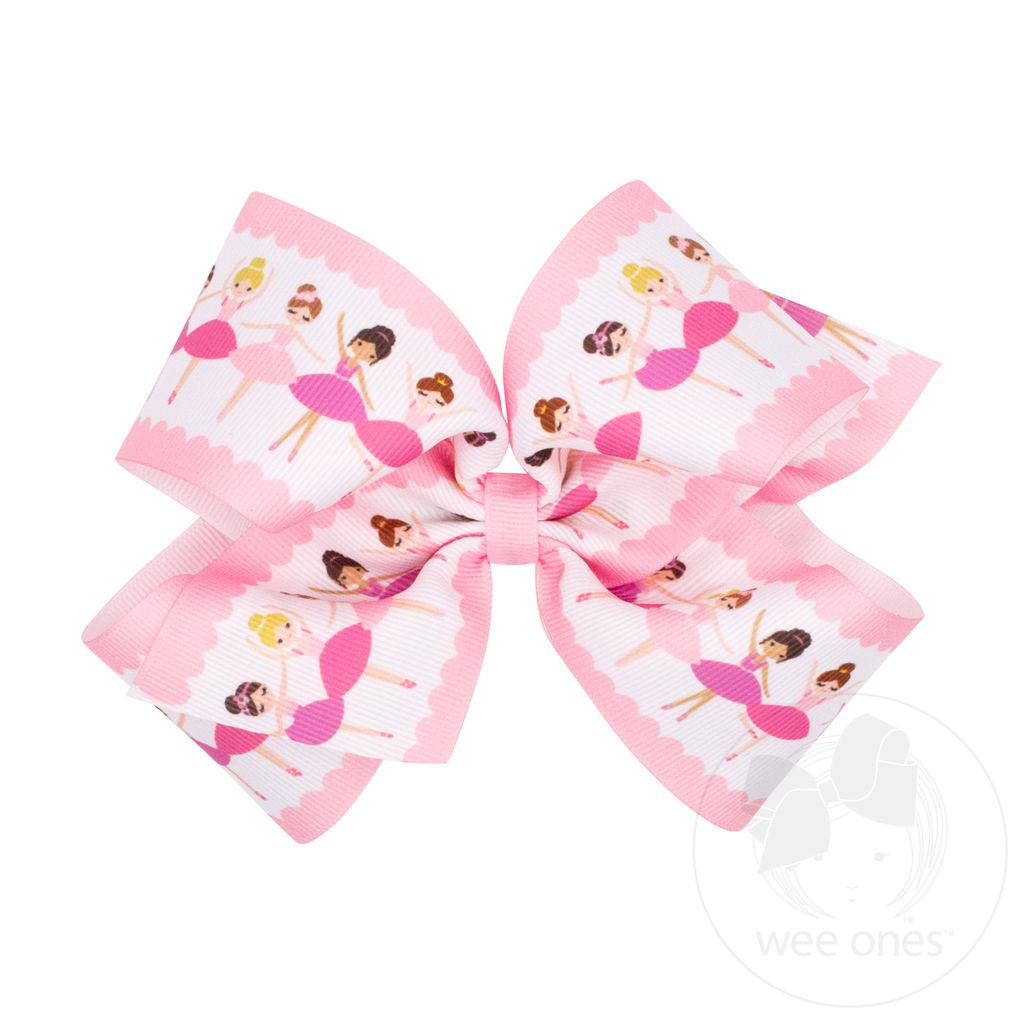 King Dancer Print Grosgrain Hair Bow - PEARL