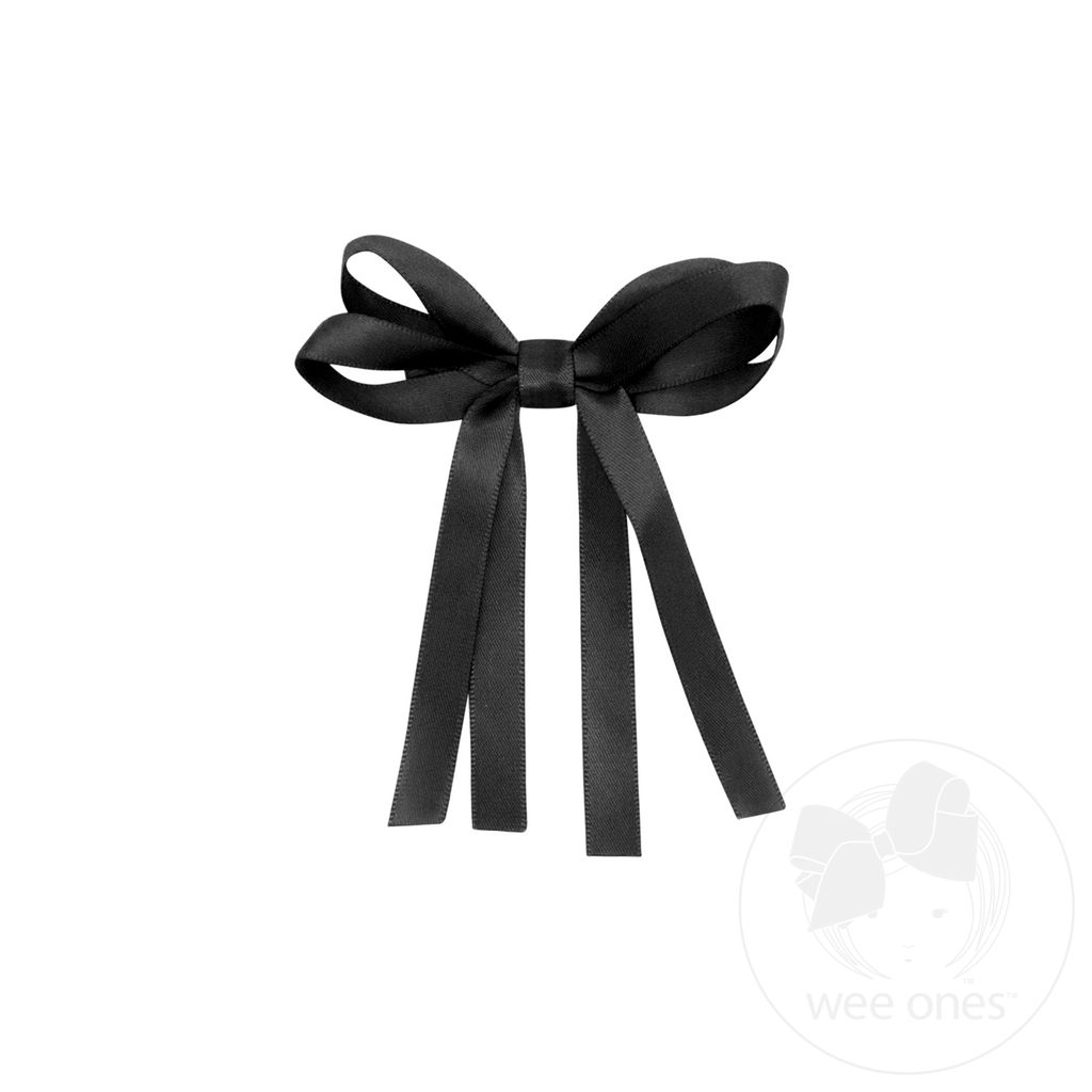 Tiny Satin Double Loop Streamer Bow - BLACK