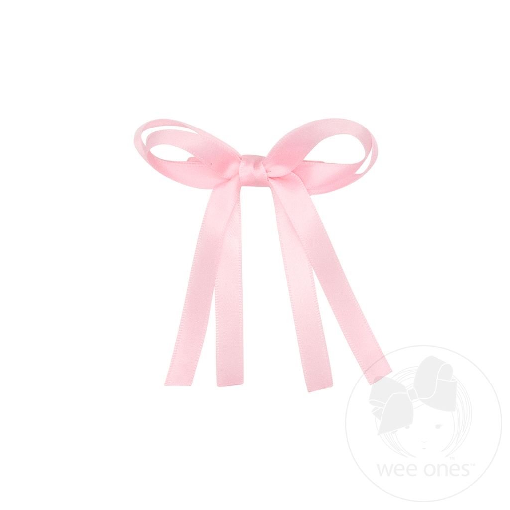 Tiny Satin Double Loop Streamer Bow - LT PINK