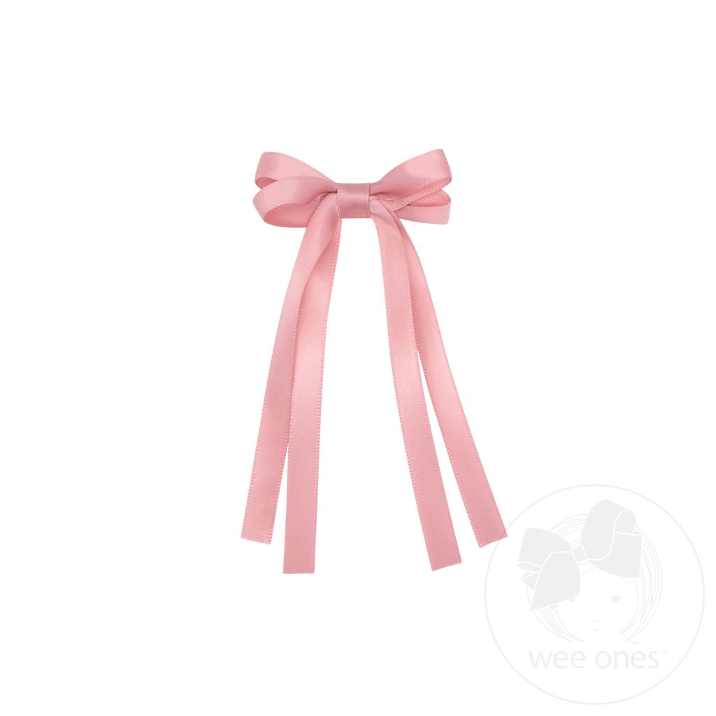 Tiny Satin Double Loop Streamer Bow - MAUVE