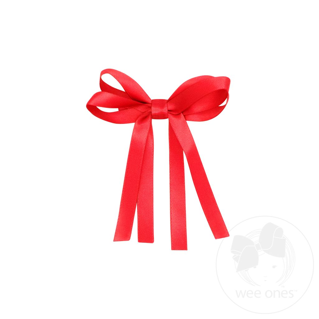 Tiny Satin Double Loop Streamer Bow - RED