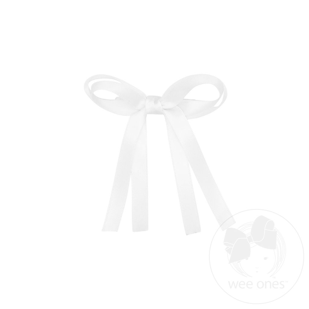 Tiny Satin Double Loop Streamer Bow - WHITE