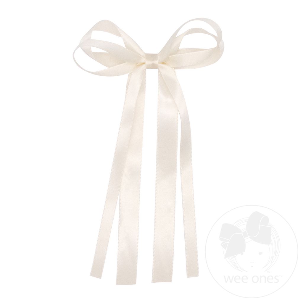 Mini Satin Double Loop Streamer Bow - ANTIQUE WHITE