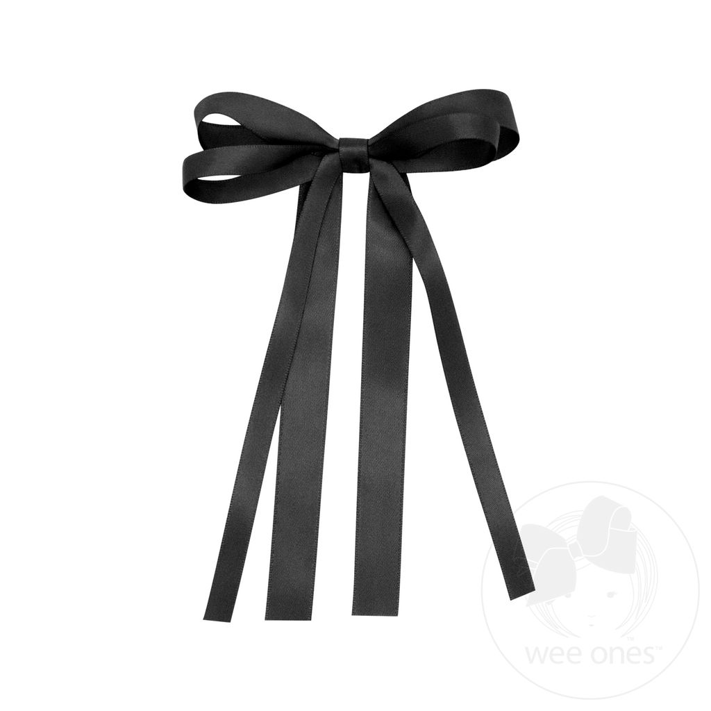 Mini Satin Double Loop Streamer Bow - BLACK