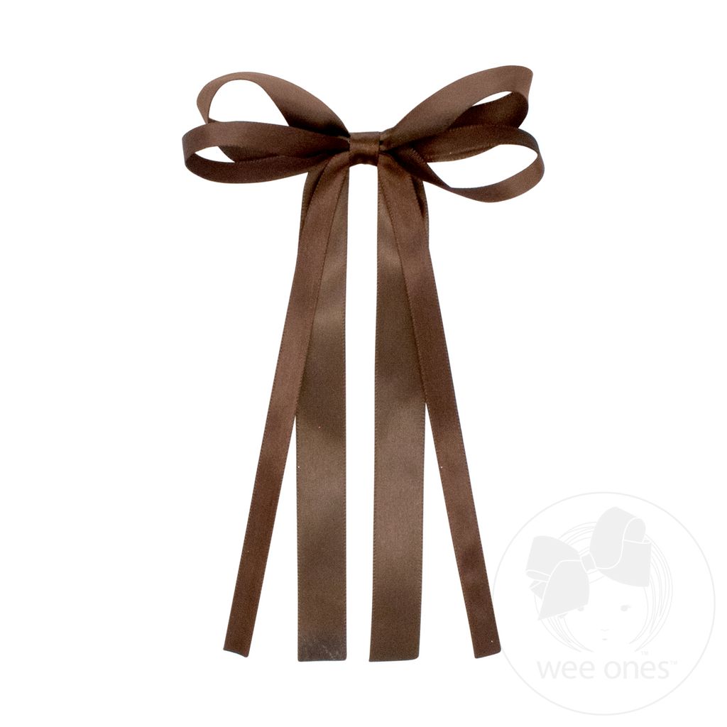 Mini Satin Double Loop Streamer Bow - BROWN