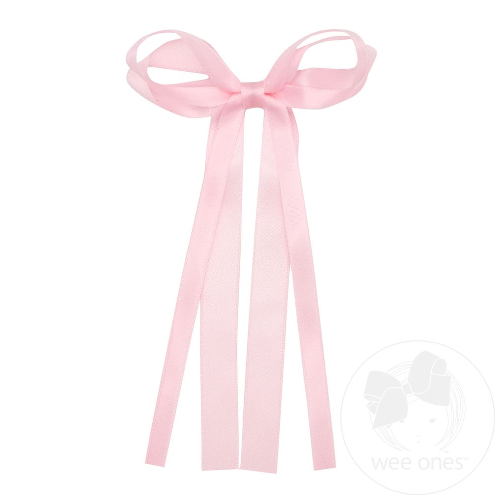 Mini Satin Double Loop Streamer Bow - LT PINK