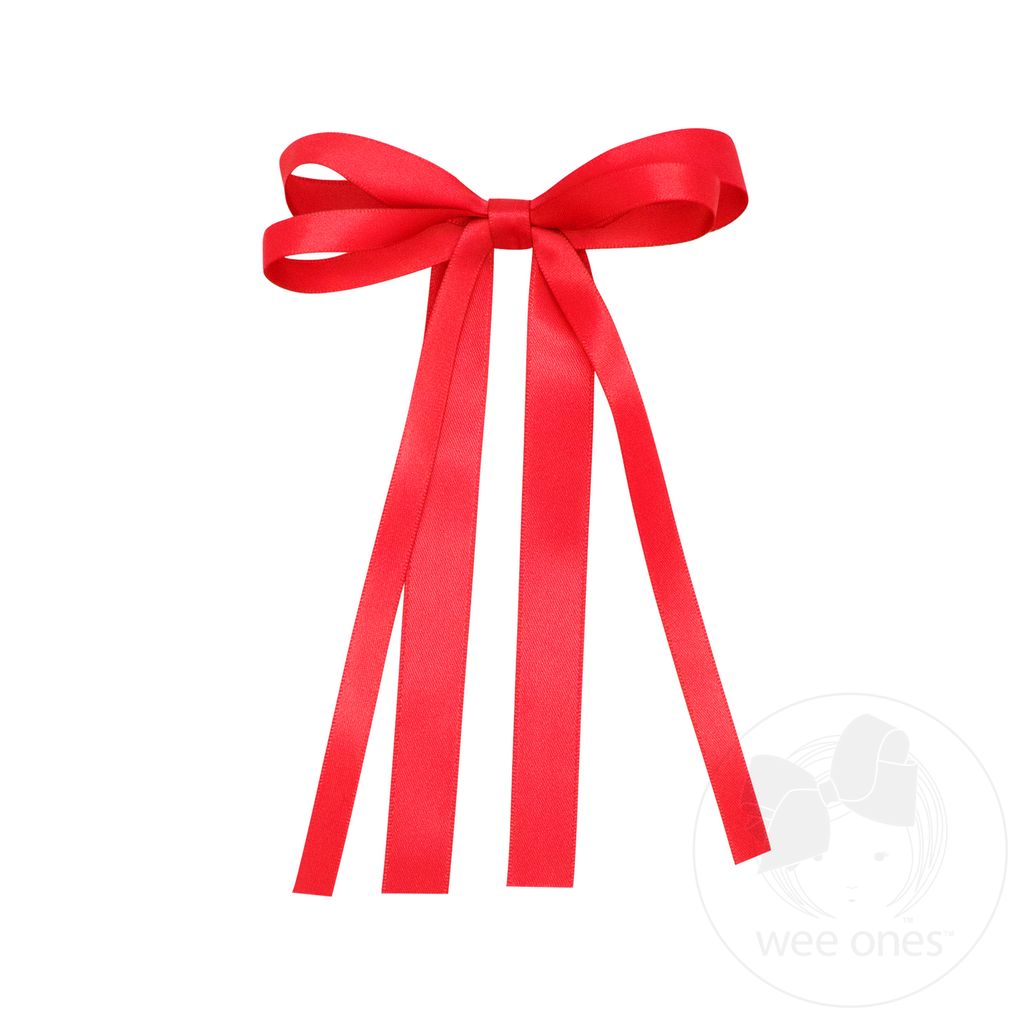 Mini Satin Double Loop Streamer Bow - RED