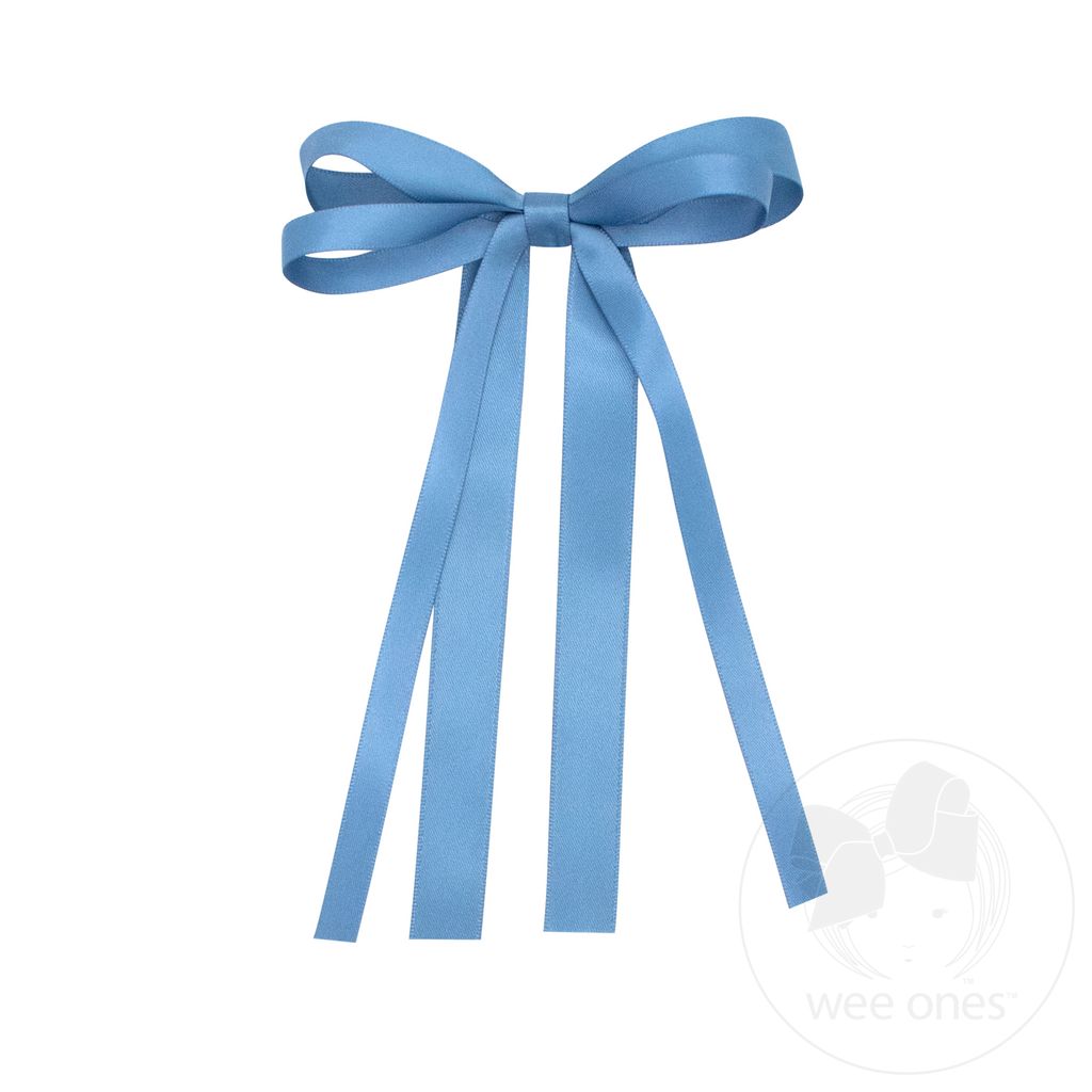 Mini Satin Double Loop Streamer Bow - SMOKE BLUE