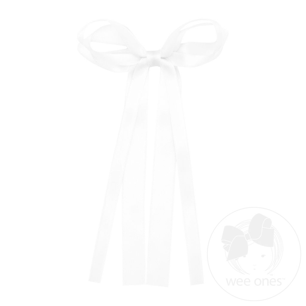 Mini Satin Double Loop Streamer Bow - WHITE
