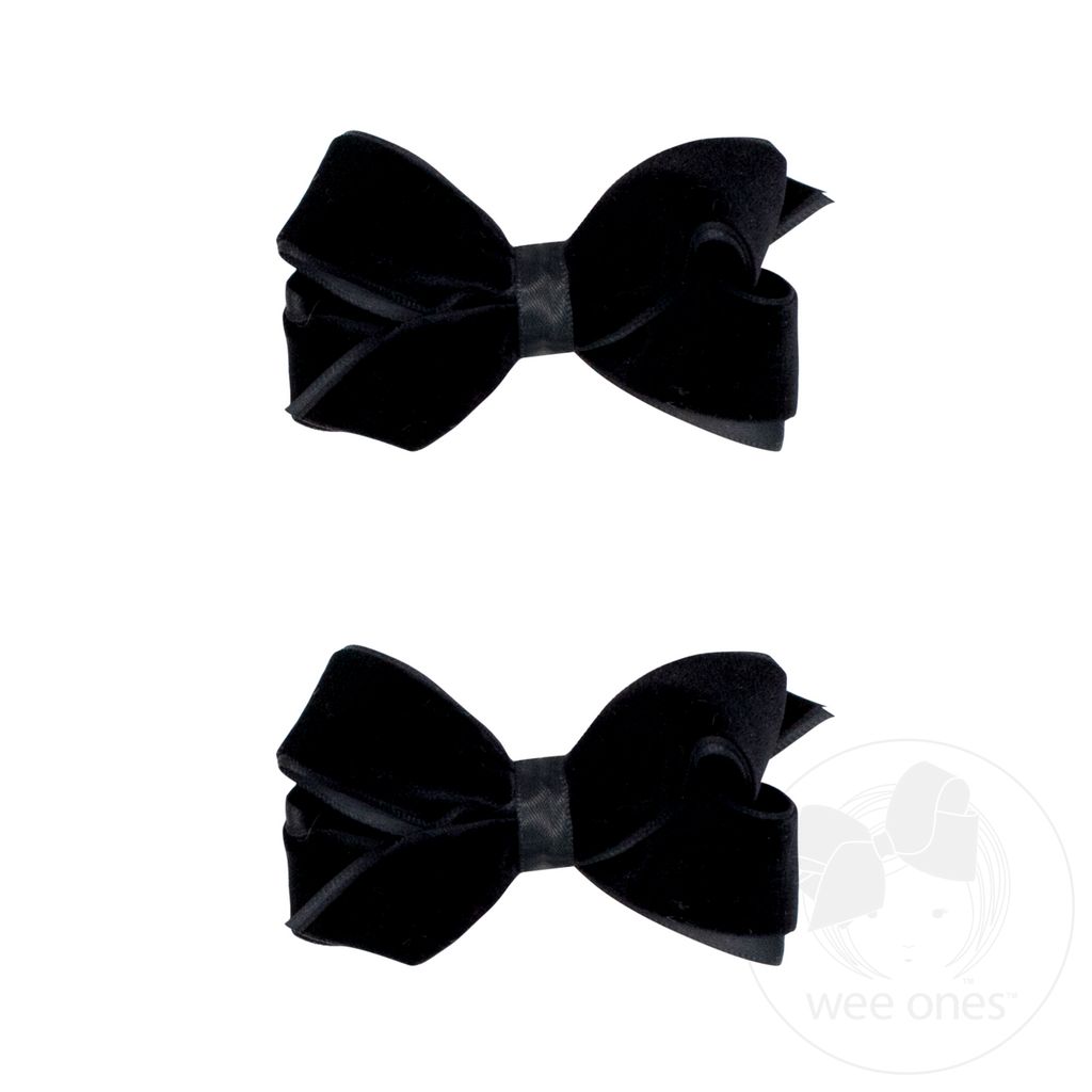 Mini Velvet with Satin Underlay Hair Bow Two Pack - BLACK