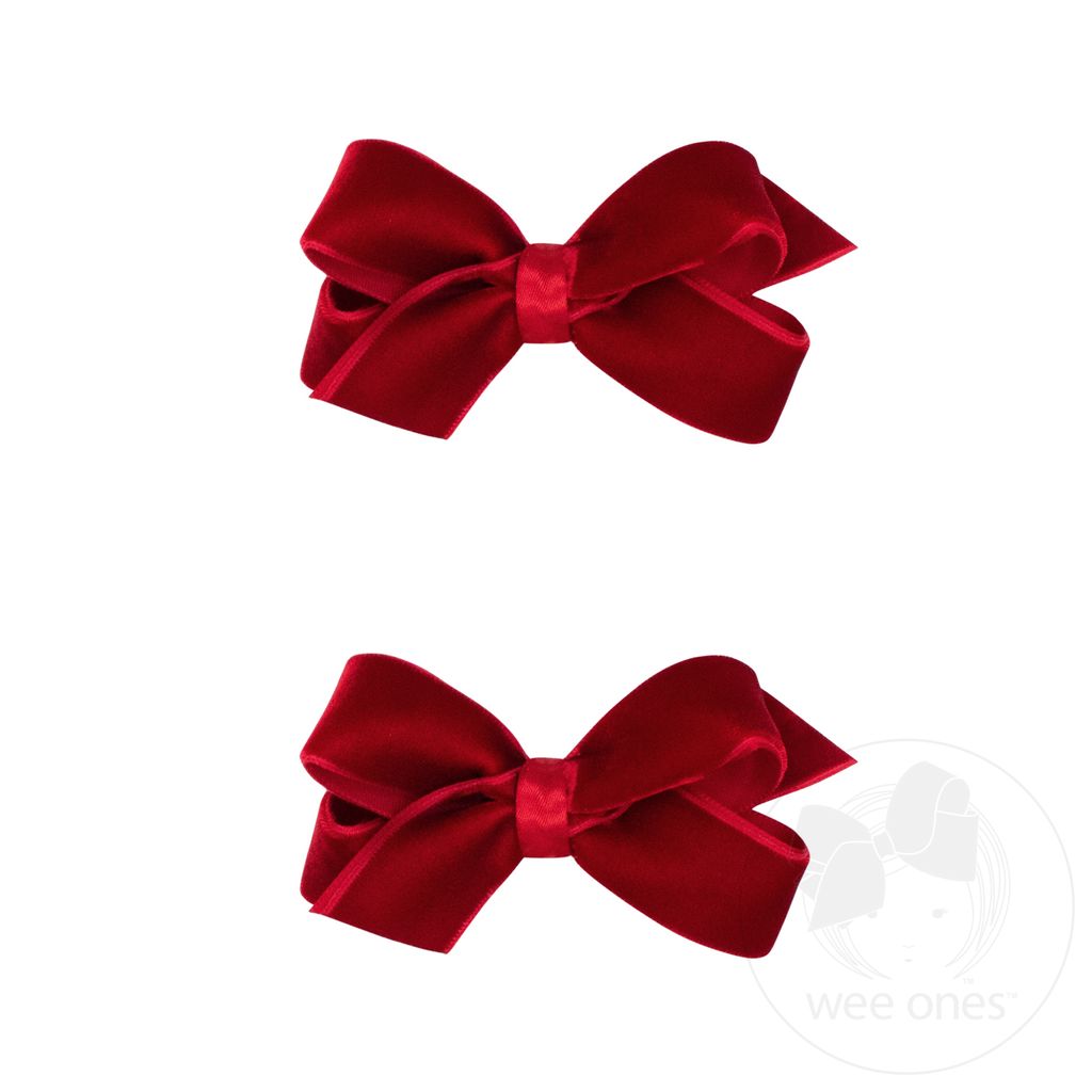 Mini Velvet with Satin Underlay Hair Bow Two Pack - CARDINAL