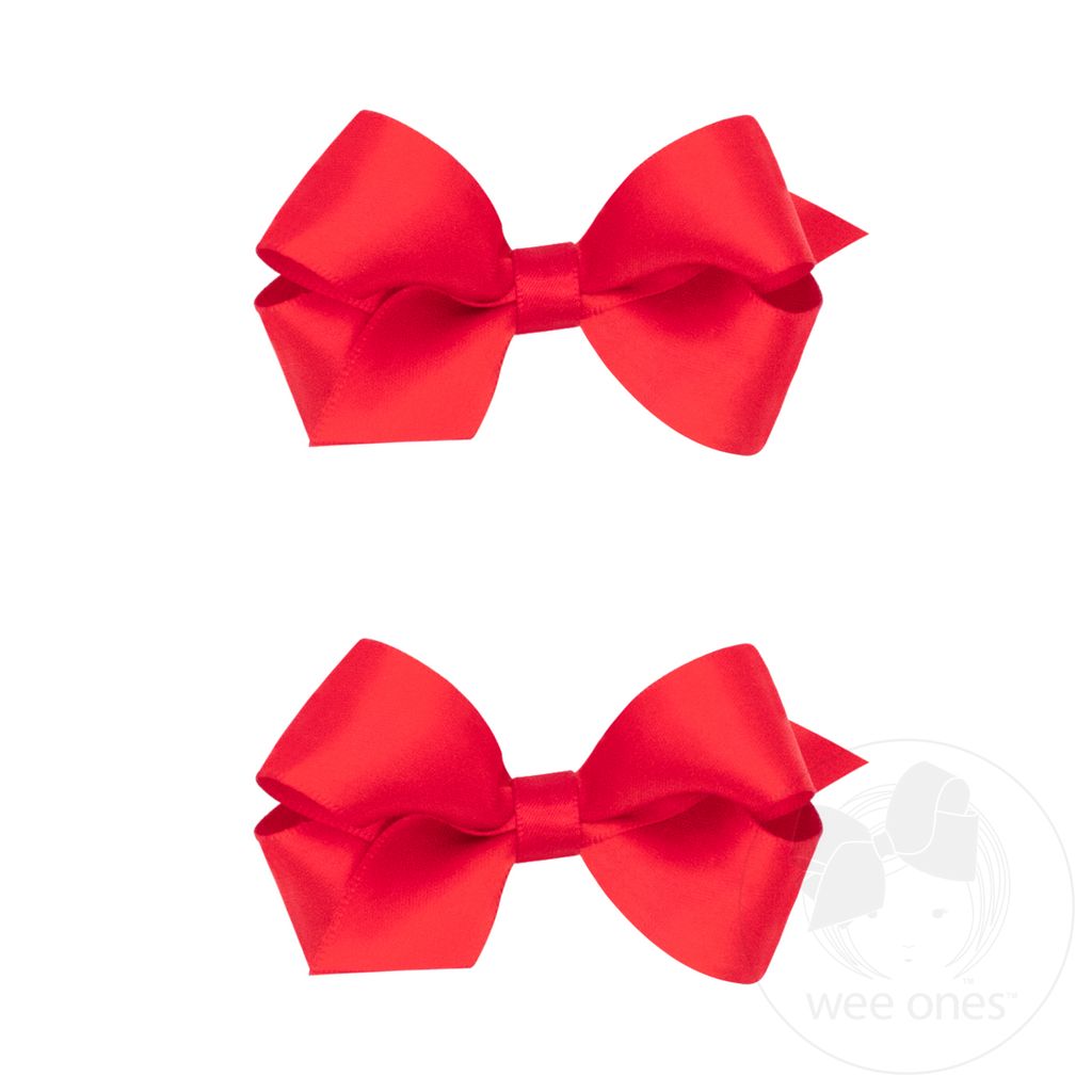 Mini Satin Hair Bow Two Pack - RED