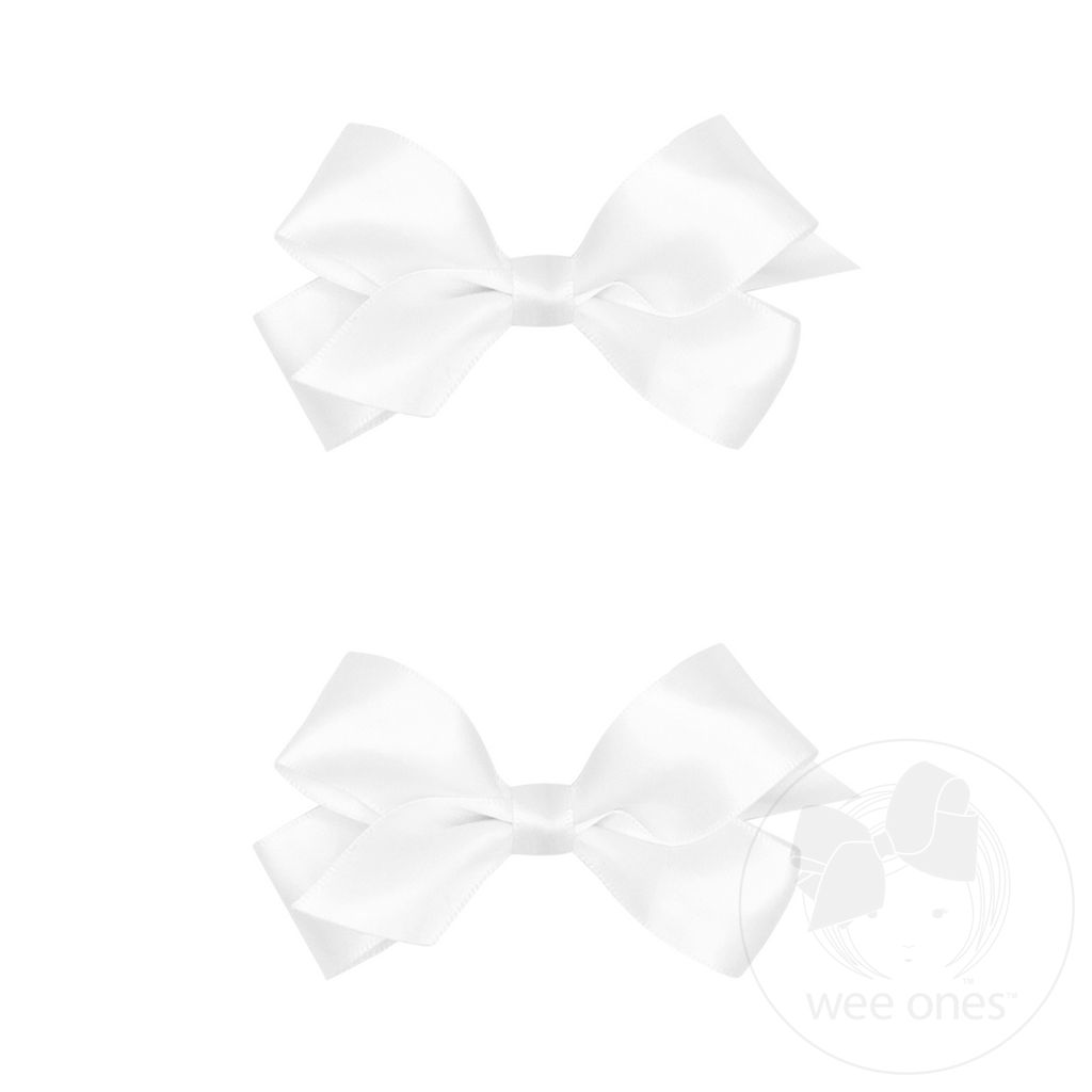 Mini Satin Hair Bow Two Pack - WHITE