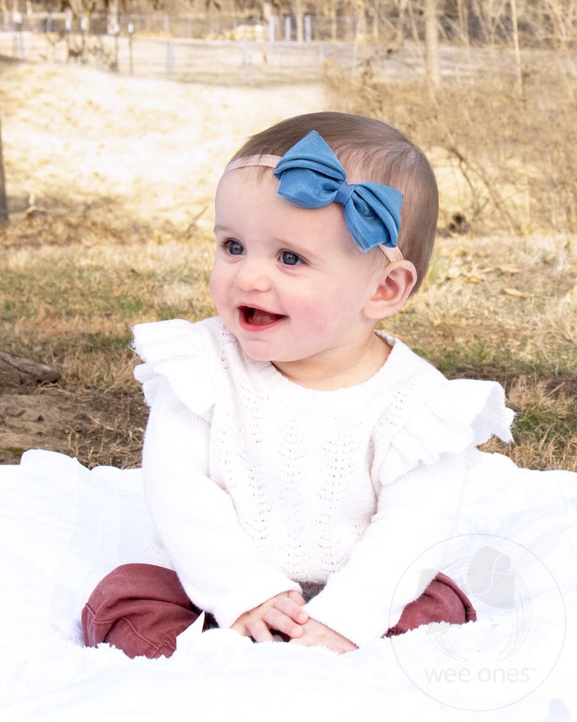 Small Pleated Organza Grosgrain Underlay Bow on Baby Band