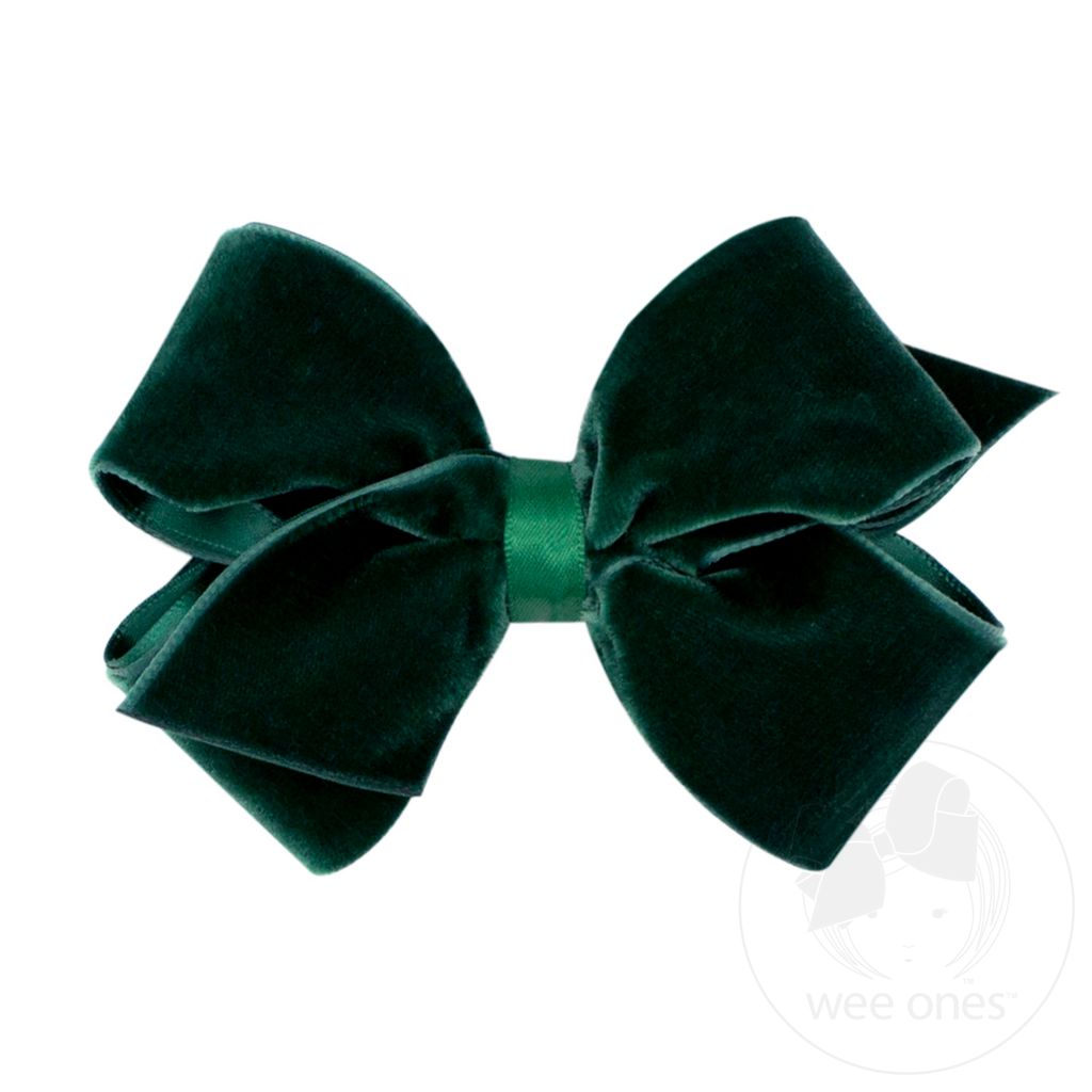 Small Classic Velvet Bow - FOREST GREEN