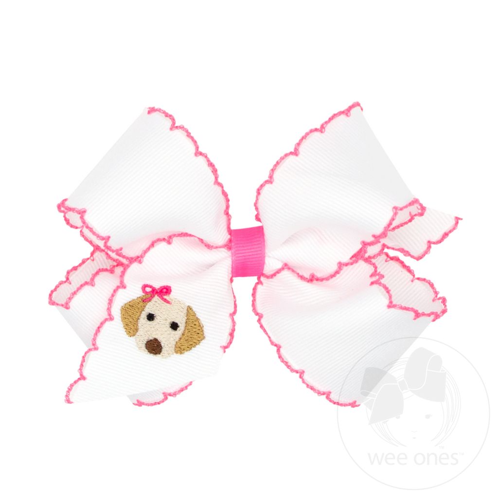 Medium Puppy Dog Embroidered Moonstitch Hair Bow - DOG