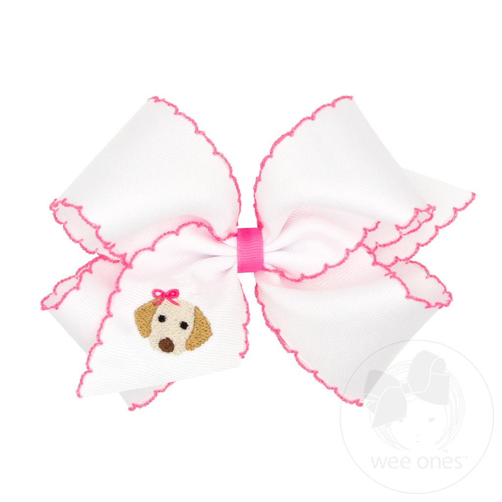 King Puppy Dog Embroidered Moonstitch Hair Bow - DOG