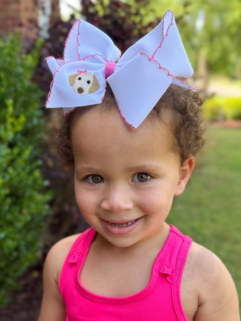 King Puppy Dog Embroidered Moonstitch Hair Bow
