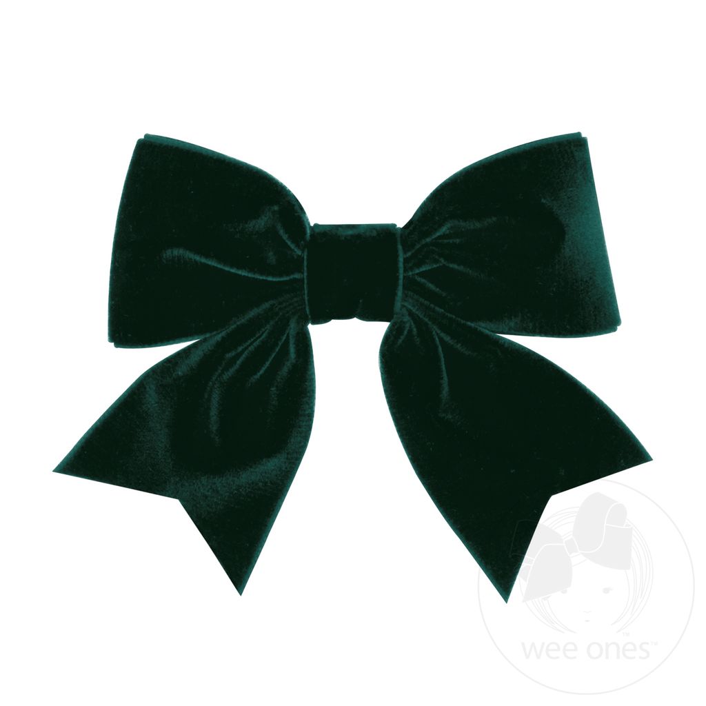 Medium Velvet Two-Loop Bow with Fancy Cut Tail - FOREST GREEN