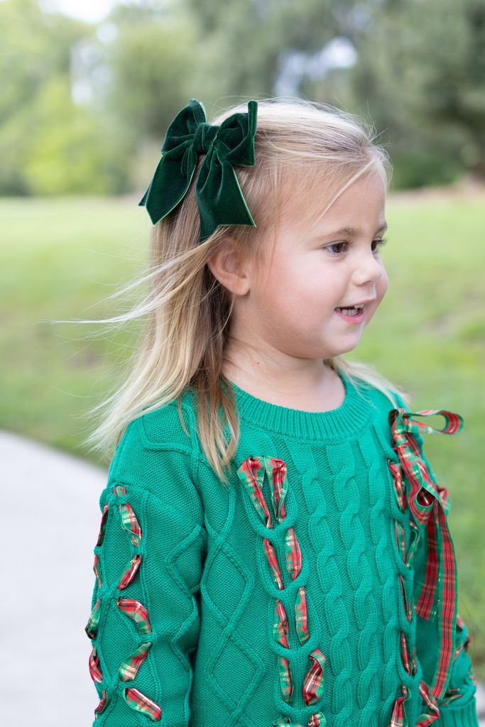 Medium Velvet Two-Loop Bow with Fancy Cut Tail