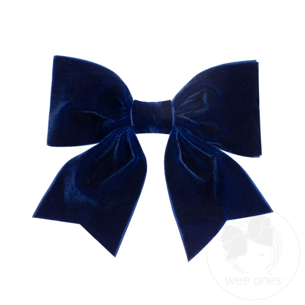 Medium Velvet Two-Loop Bow with Fancy Cut Tail - NAVY