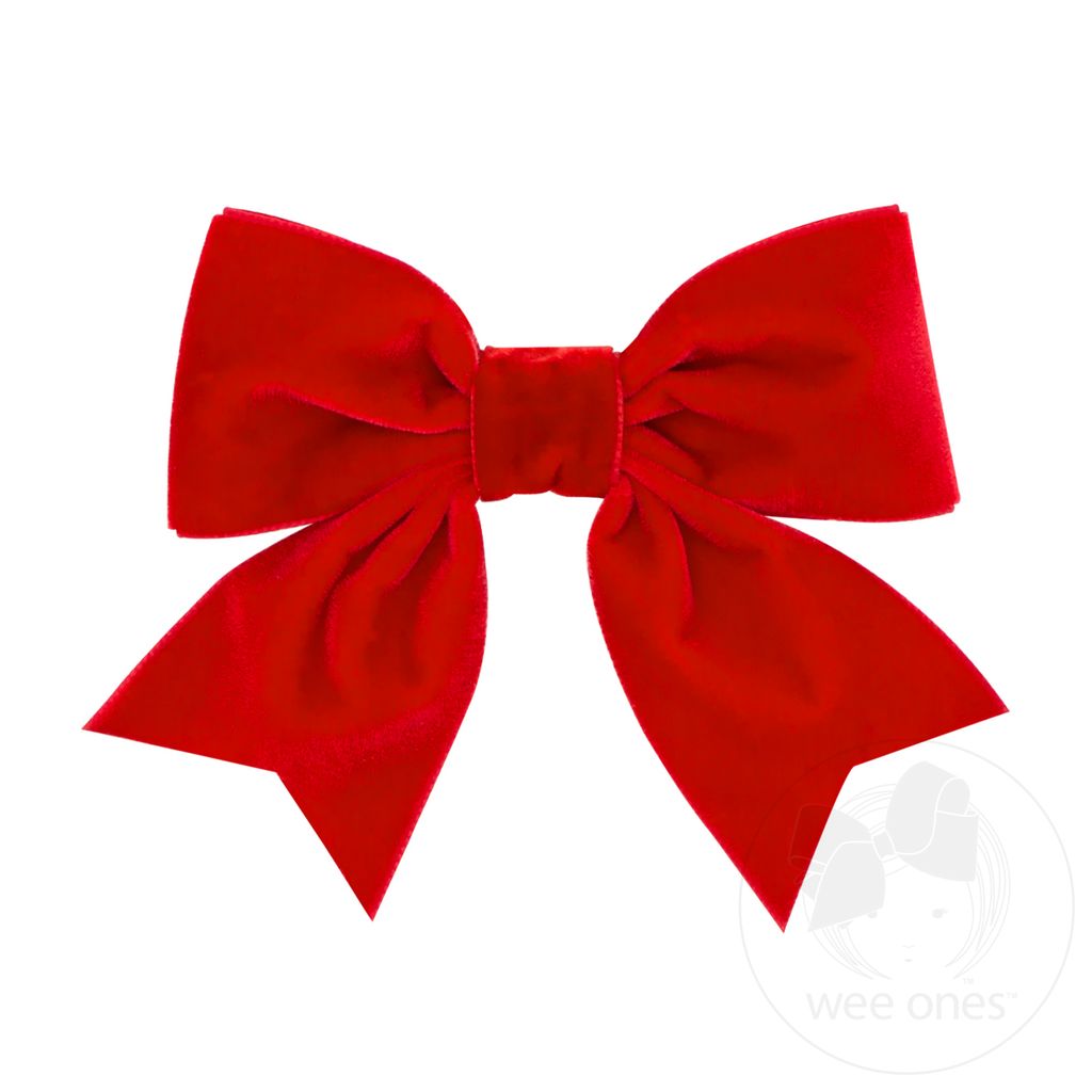 Medium Velvet Two-Loop Bow with Fancy Cut Tail - RED