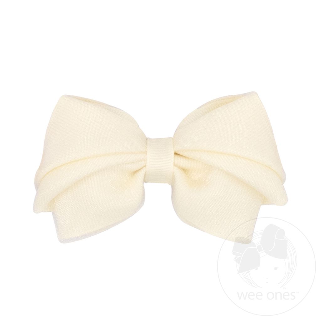 Small Pleated Organza Grosgrain Underlay Bow - OFF WHITE