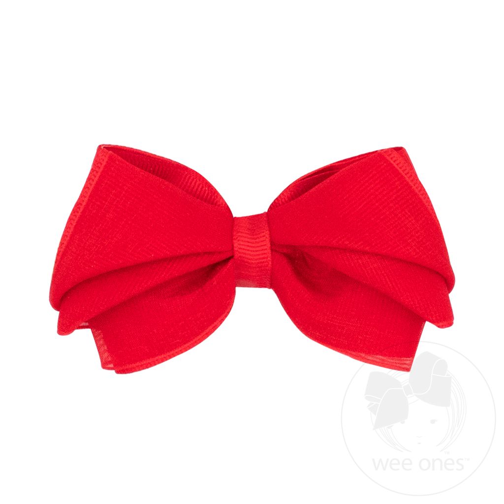 Small Pleated Organza Grosgrain Underlay Bow - RED