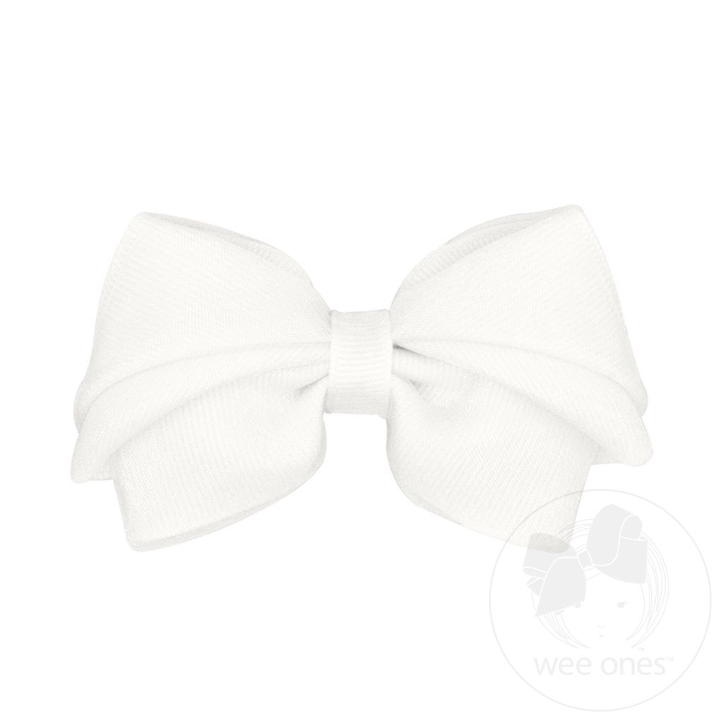 Small Pleated Organza Grosgrain Underlay Bow - WHITE