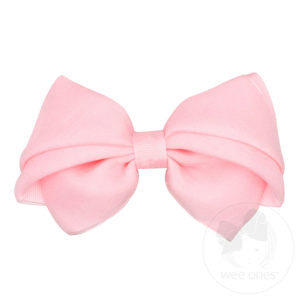 Mini King Pleated Organza Grosgrain Underlay Bow - LT PINK
