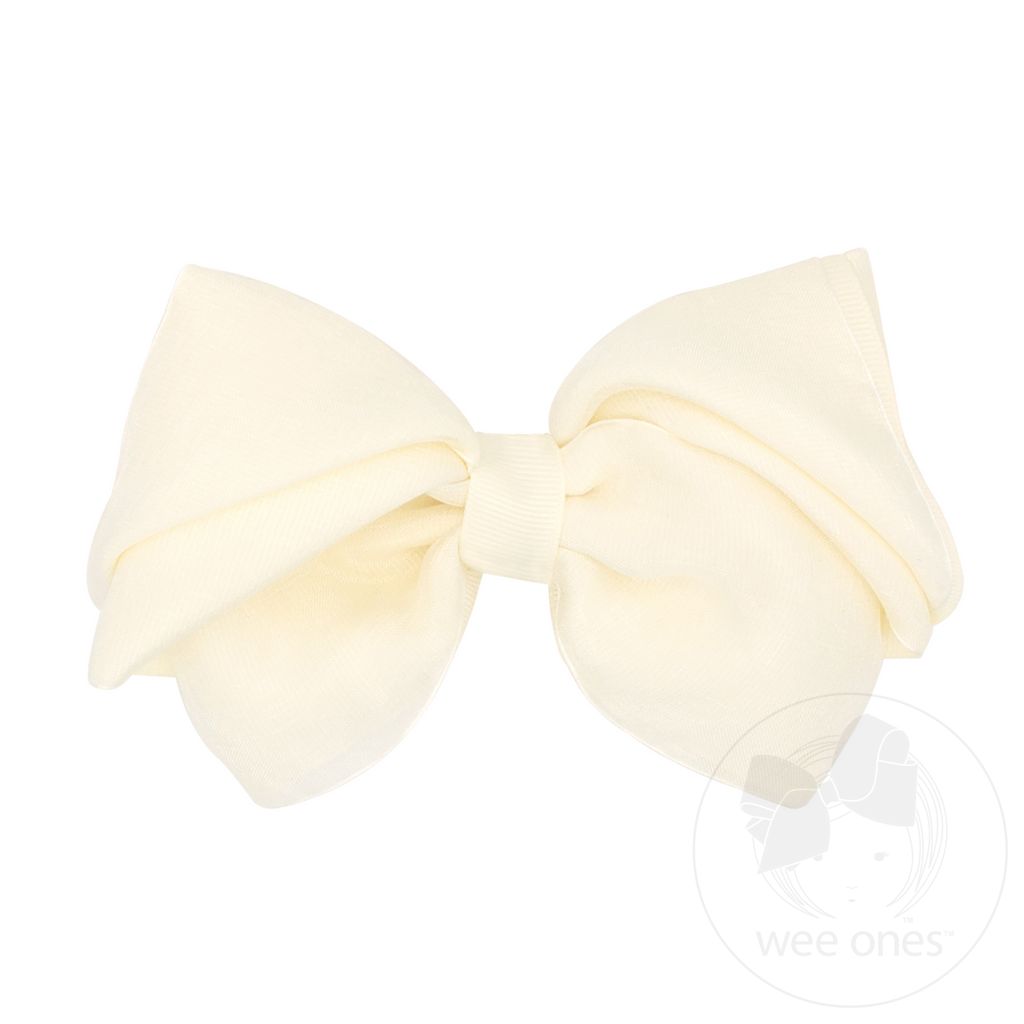 Mini King Pleated Organza Grosgrain Underlay Bow - OFF WHITE