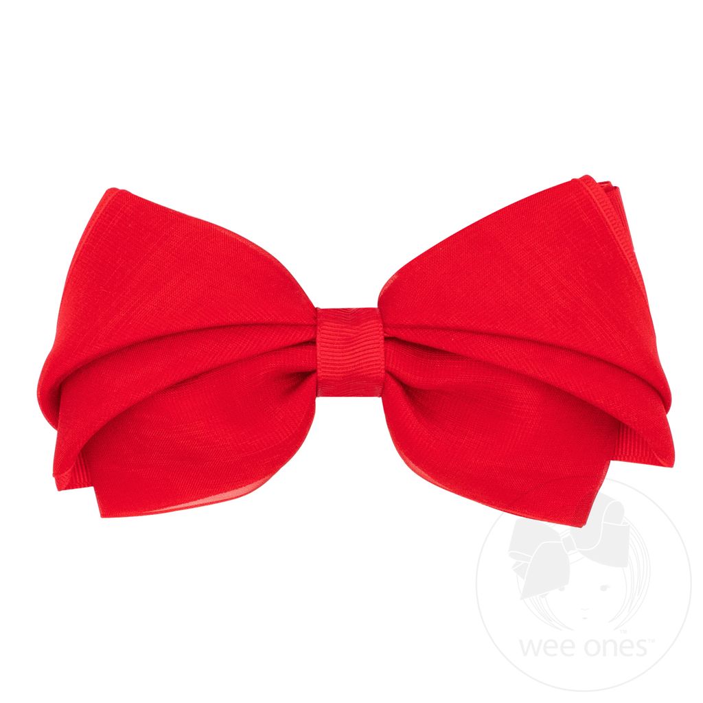 Mini King Pleated Organza Grosgrain Underlay Bow - RED