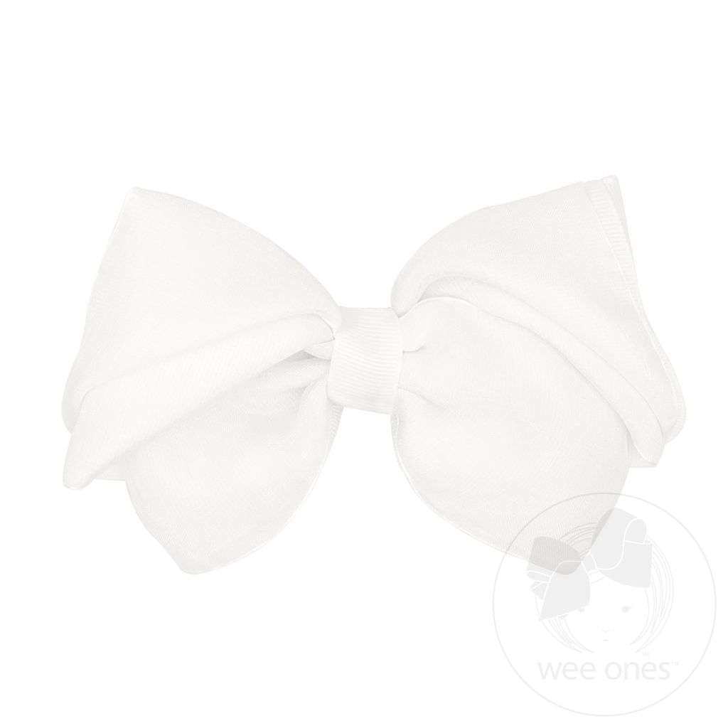Mini King Pleated Organza Grosgrain Underlay Bow - WHITE