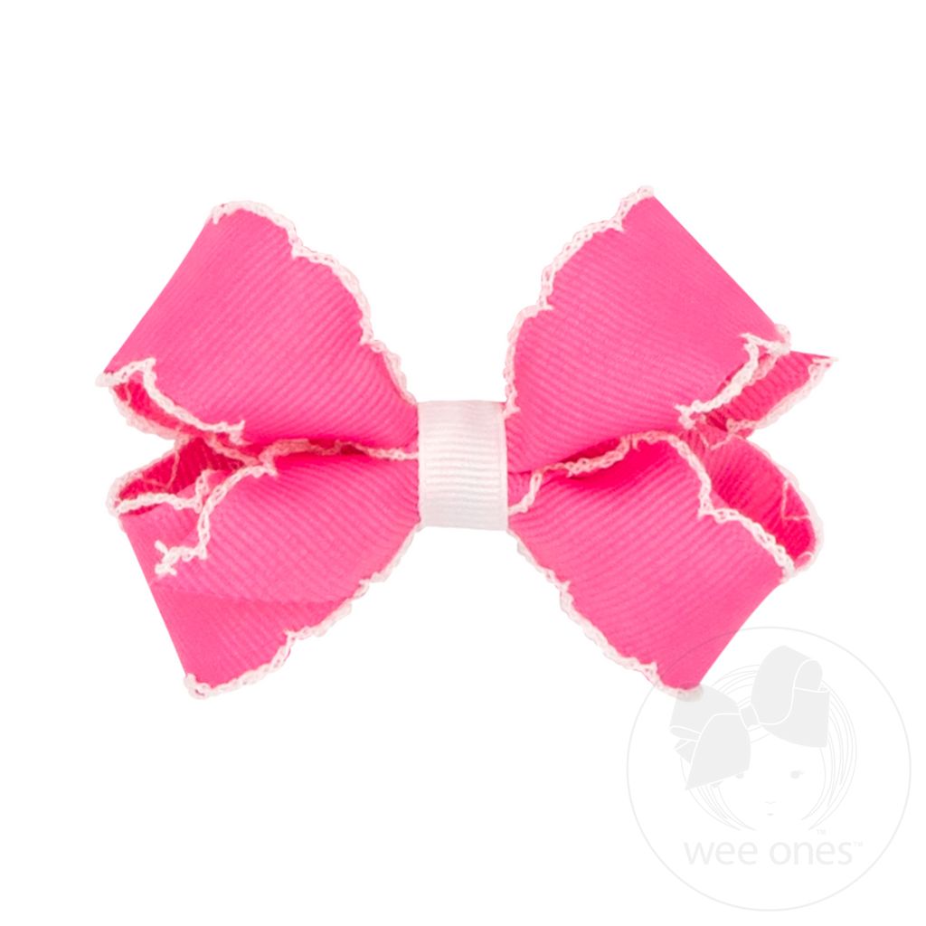 Mini Moonstitch Grosgrain Hair Bow with Contrasting Wrap - HPK W/ WHT