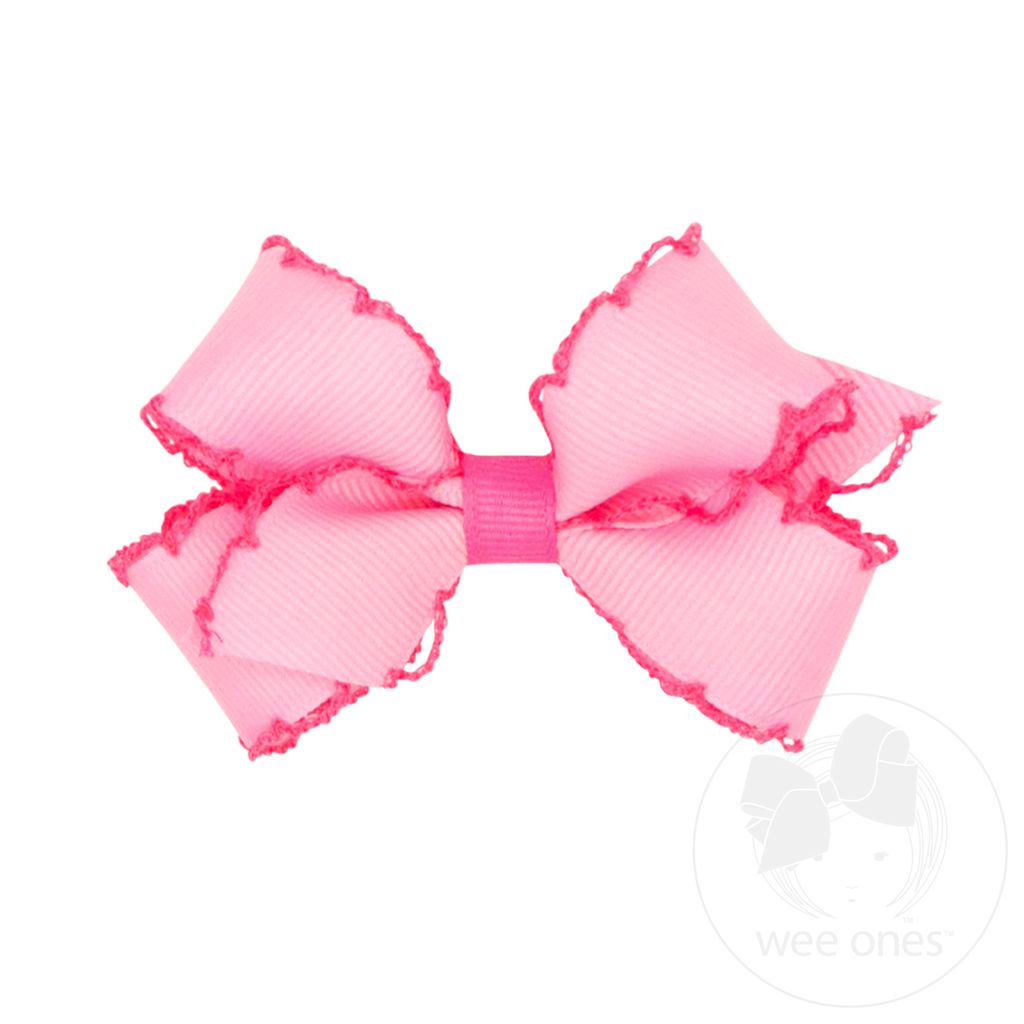Mini Moonstitch Grosgrain Hair Bow with Contrasting Wrap - PRL W/HPK