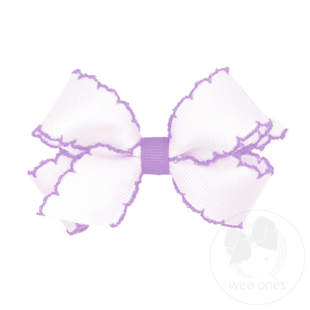 Mini Moonstitch Grosgrain Hair Bow with Contrasting Wrap - WHT W/LOR