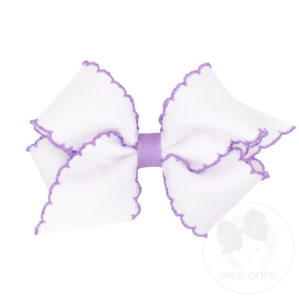 Small Moonstitch Grosgrain Hair Bow with Contrasting Wrap - WHT W/LOR