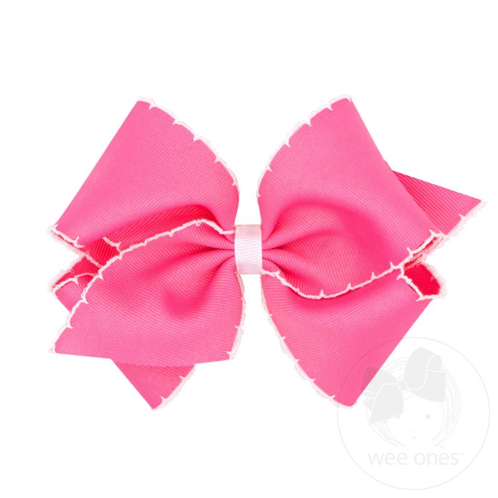 Mini King Moonstitch Grosgrain Hair Bow with Contrasting Wrap - HPK W/ WHT