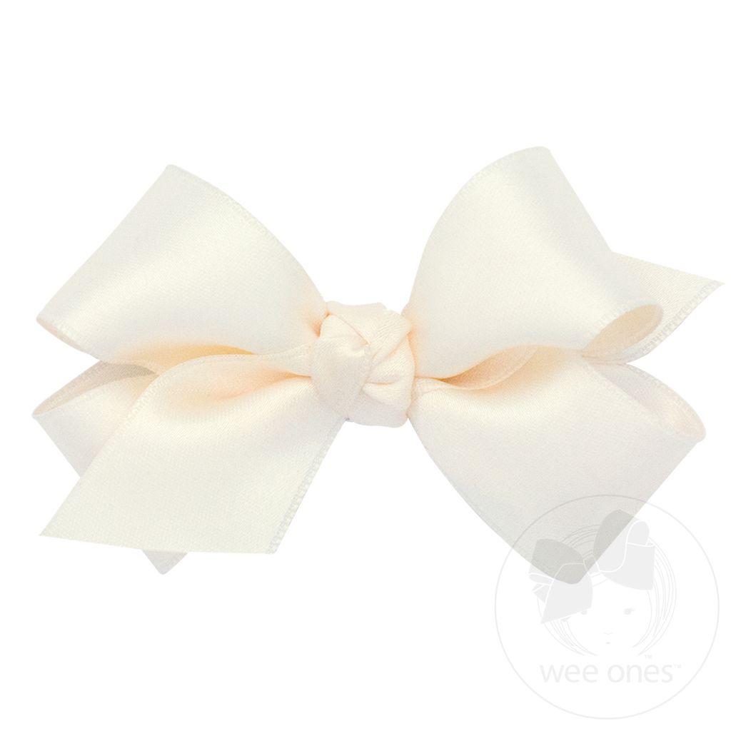 Mini French Satin Girls Hair Bow (Knot Wrap) - ECRU