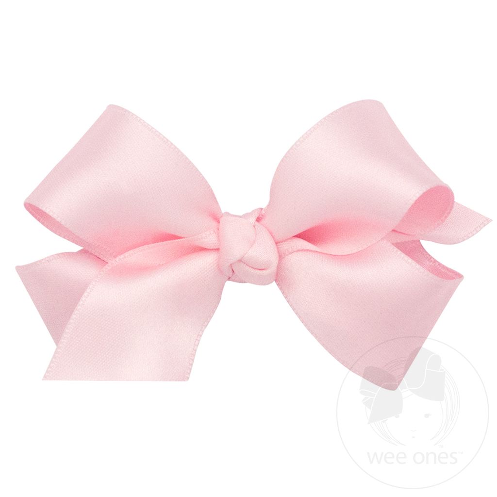 Mini French Satin Girls Hair Bow (Knot Wrap) - LT PINK