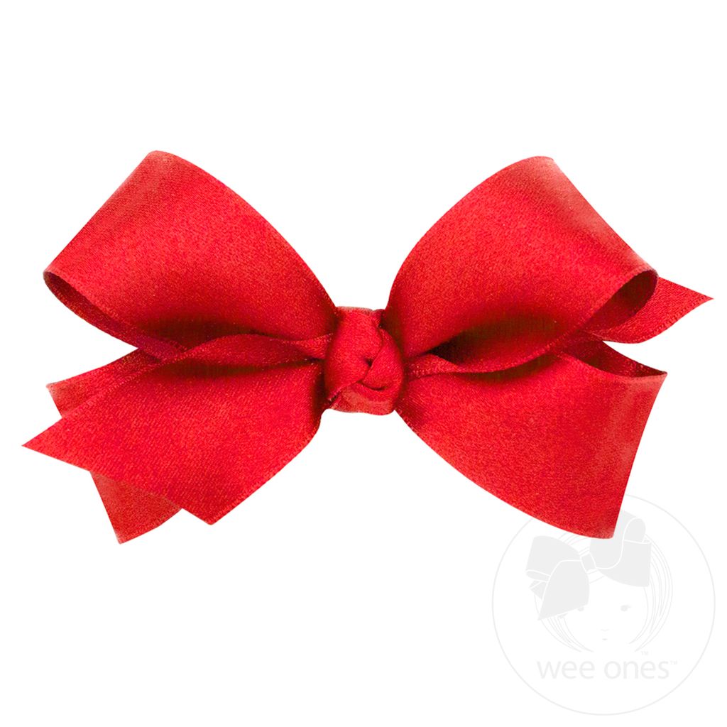 Mini French Satin Girls Hair Bow (Knot Wrap) - RUBY