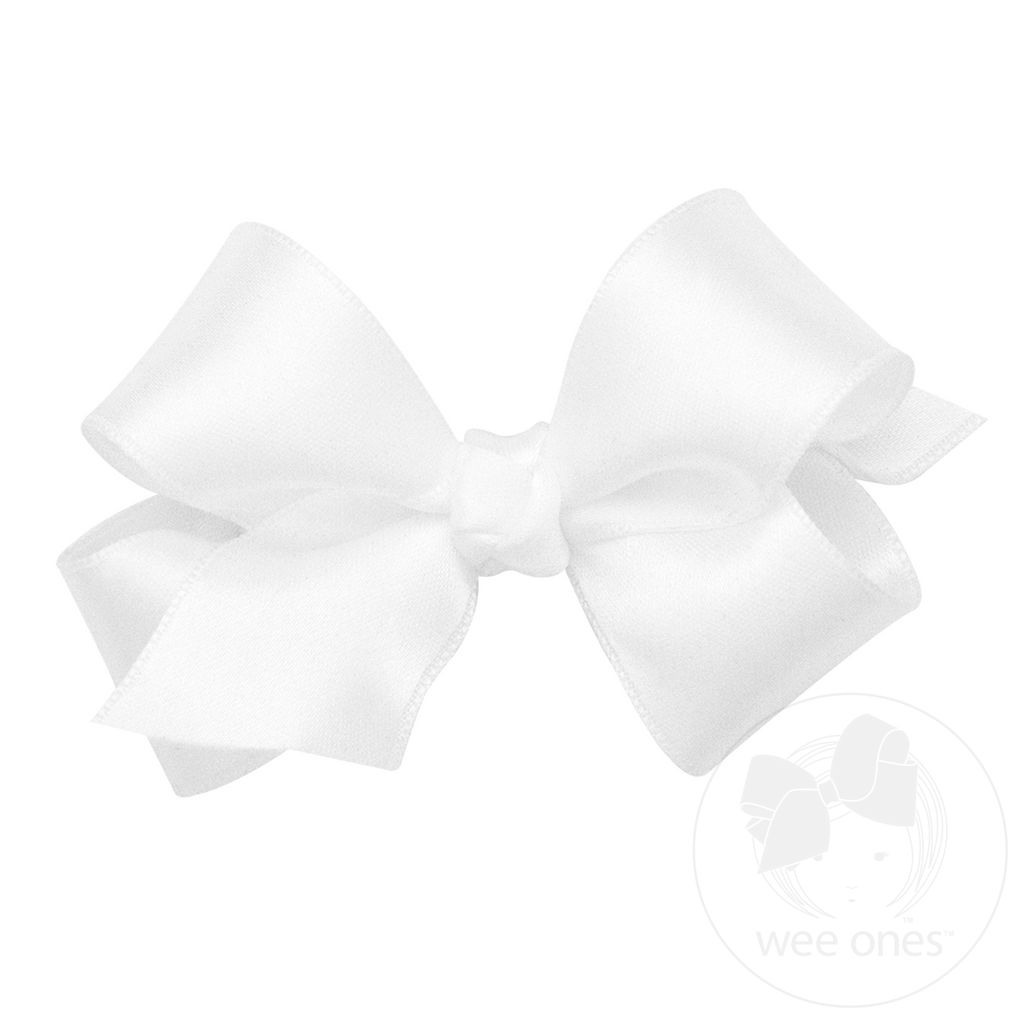 Mini French Satin Girls Hair Bow (Knot Wrap) - WHITE